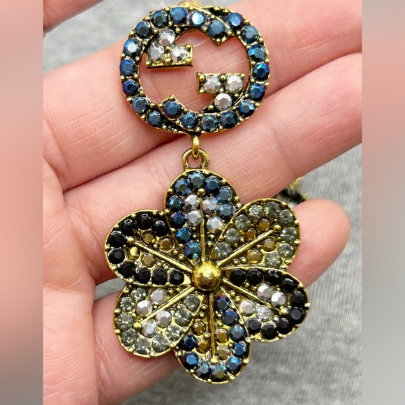 New Multicolored Rhinestone Stud Dangle Earrings - Picture 4 of 8